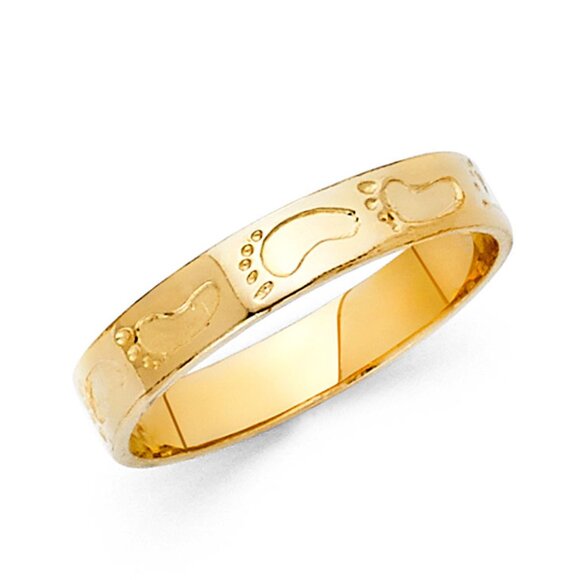 New Women 14k Yellow Gold Baby Footprint Eternity Band Ring Size 7